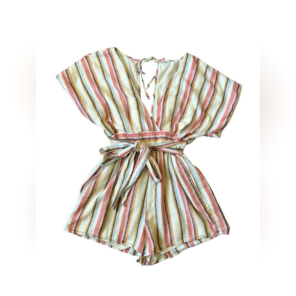 5/$25 American Eagle cotton/linen blend striped short jumper size medium